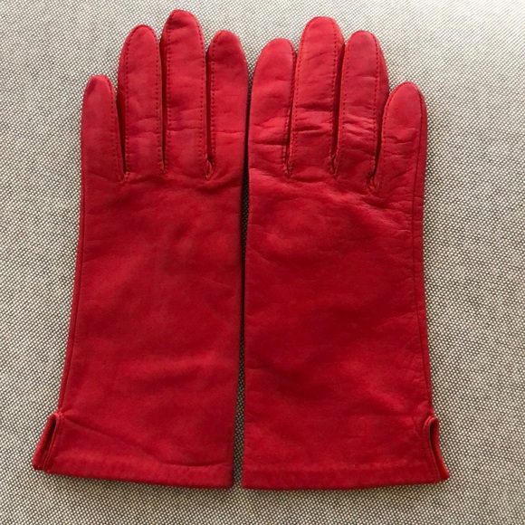 Vintage genuine leather red winter gloves - Picture 2 of 7